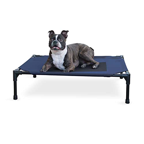 K&H Outdoor Elevated Dog Bed (Blue/Black Mesh / Medium 32"L x 25"W)
