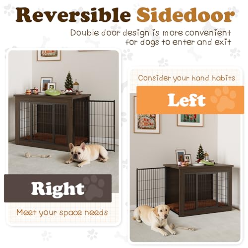 Wooden Dog Crate Furniture with Thick Cushion (M(23.6" x 22.1" x 25.3") / Brown)