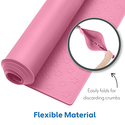 100% Waterproof Dog Food Mat (Bright Pink / 18"L x 12"W)