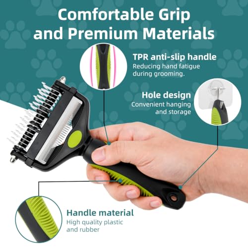 3-IN-1 Pet Grooming Tool - Undercoat Rake, Dematting Comb & Deshedding Brush for Cats, Dogs, Horses - Removes Mats, Tangles & Loose Fur, Reduces Shedding & Prevents Hair Mess (Green) (Green)
