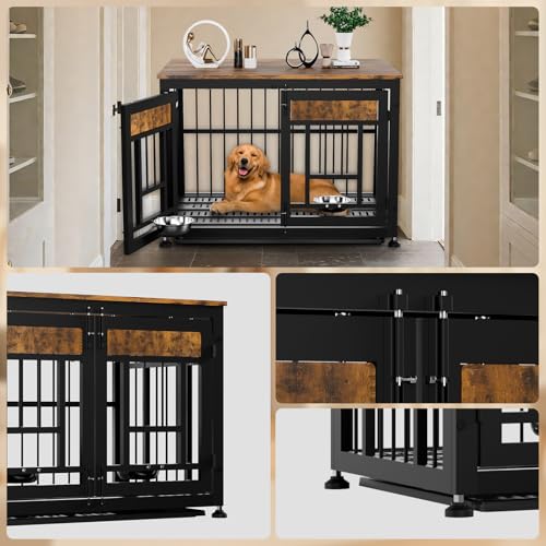 Heavy Duty Dog Crate Furniture (Rustic Brown & Black / 38.2"L x 26.0"W x 27.7"H)