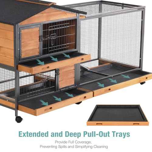 Rabbit Cage Indoor Rabbit Hutch with Matel Frame and Pull Out Tray (Wood)