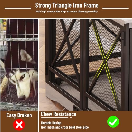 48" Dog Crate with Wheels (Gray-3 / 46.5"L x 29.1"W x 32.7"H)
