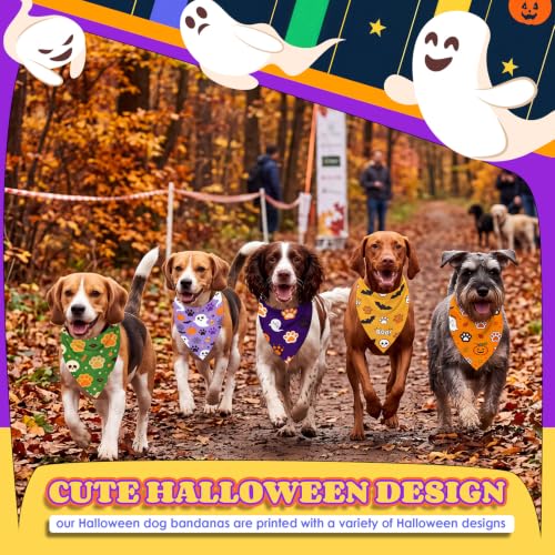 100 Pcs Halloween Dog Bandanas Bulk Cute Dog Paw Prints Pattern (Halloween Paw Prints / 25.6 x 17.7 x 17.7 Inch)