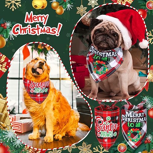 50 Pcs Christmas Plaid Dog Bandanas for Large Small Dog (Christmas Plaid Dog)