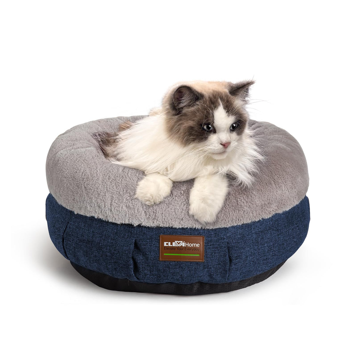 Home Calming Soft Plush Donut Cat Bed (Denim Grey / 20"L x 20"W x 8"Th)