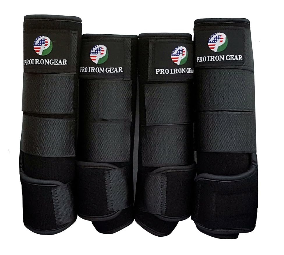 Horse Medicine Brushing Boots Leg Wraps Protection Gear Set of 2 and Set of 4 in 14 Colors (SMALL/PONY / BLACK (SET OF 4))