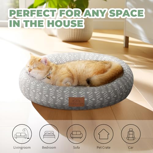 20in Grey Pattern Round Dog Bed Sofa for Dogs Cats (Grey Pattern / Small)