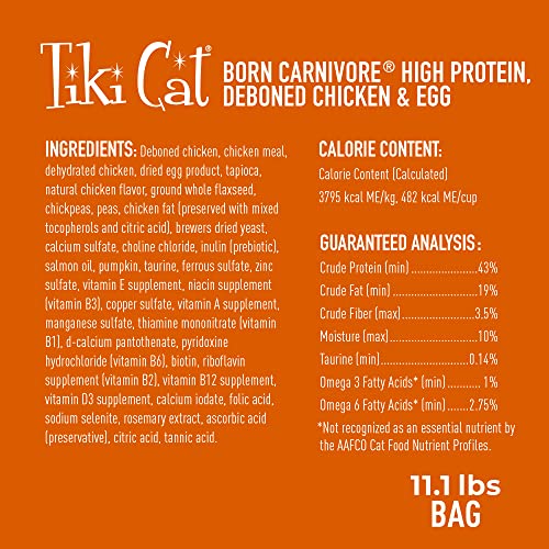 Tiki Cat Born Carnivore High Protein Dry Cat Food Chicken & Egg (11.1 Pound (Pack of 1))