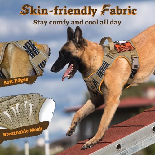 Tactical Dog Harness for Large Dogs (L(Chest:22"-37",Neck:21.1"-30.3",Back:8.3") / Brown)