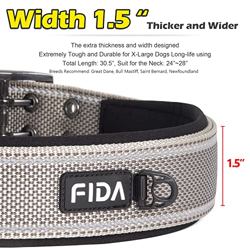 Heavy Duty Dog Collar for Large Dogs with Metal Belt Buckle (X-Large(24"-28") / Grey)