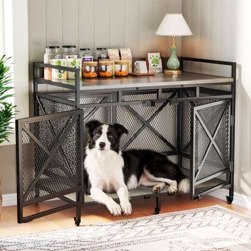 48" Dog Crate with Wheels (Light Grey / 36.0"L x 27.5"W x 47.2"H)