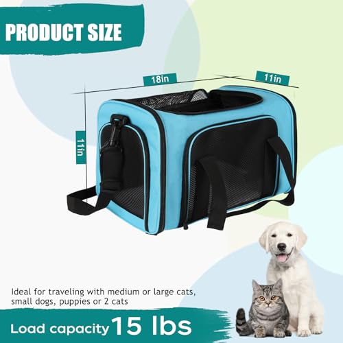 Dog Cat Carrier Pet Carriers for Small Medium Large Cats Dogs Carrier Soft Sided Small Puppy Dog Carrier Portable Foldable Airline Approved Dog Cat Travel Carrier Blue Medium (18.0"L x 11.5"W x 11.5"H / Blue)