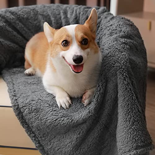 1 Pack 3 Calming Blankets Fluffy Premium Fleece Pet Blanket Soft Sherpa Throw for Dog Puppy Cat Grey Medium (Medium (Pack of 3) / Grey)