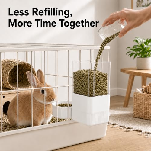 41 oz Hanging Gravity Feeder for Small Animal Cages Rabbit & Guinea Pig (White)