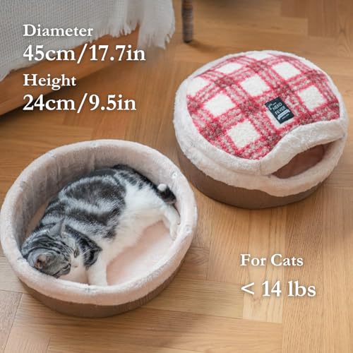 Cat Cave Bed Enclosed Self Warming Hideaway with Detachable Lid & Mat