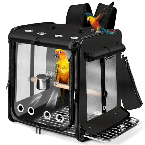 Bird Carrier with Seat Belt for Car Travel (13.5"L x 10.0"W x 15.5"H / Black)