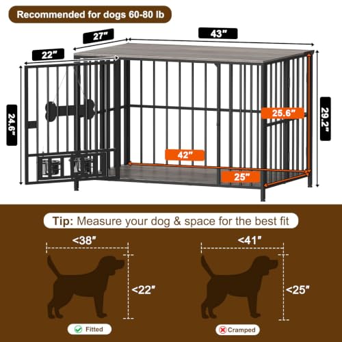 43" Dog Crate Furniture Foldable (Oak Grey / 43.0"L x 27.0"W x 29.2"H)