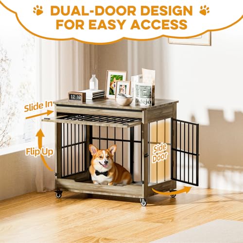 32" Dog Crate Furniture (Greige / 32.5"L x 22.0"W x 29.5"H)