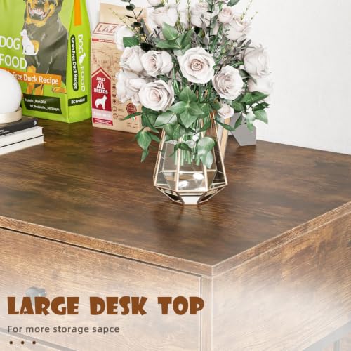 44 Inch Large Wooden Dog Crate Furniture with 2 Storage Drawers (New Brown / 44.5"L x 23.6"W x 34.5"H)