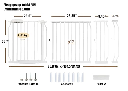 Extra Wide Baby Gate 85.8 (White / 85.8"-105"/218-266CM)