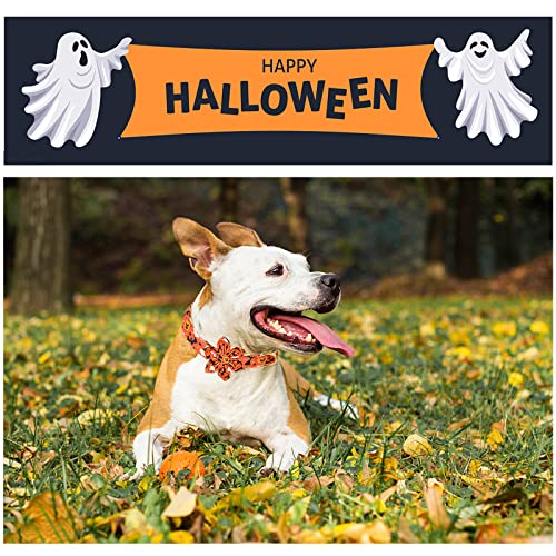 Halloween Dog Collar with Flower Tie Cotton Adjustable Puppy Collar for Small Medium Large Dogs (Medium / B-AHalloween)