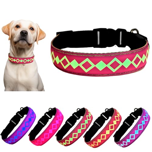 LED Dog Collar with AirTag Holder and Custom ID Tag (PINK / XL(19.7-23.6"))