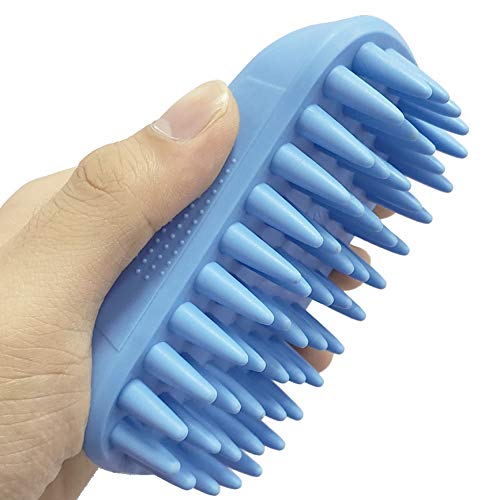 Pet Silicone Shampoo Brush for Long & Short Hair Medium Large Pets Dogs Cats (Blue)