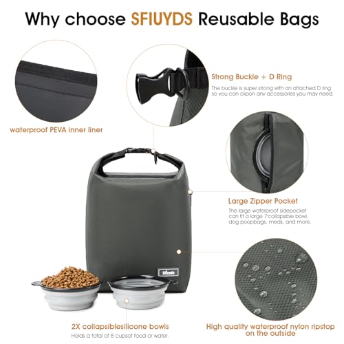 Travel Dog Food Container Pet Food Storage Bag Containers 2PCS Collapsible Travel Dog Bowls Waterproof Camping Storage Essentials Kibble Carrier 20L Easy to Clean (Gray / 12L)