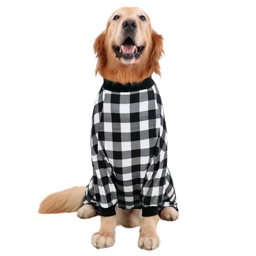 Dog Pajamas One Piece Light Comfy Pjs Pet Costume M (Medium / Black & White Buffalo Plaid)