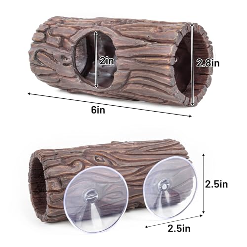 Reptile Hide Resin Hollow Log Hideout with 2pcs Powerful Suction Cup