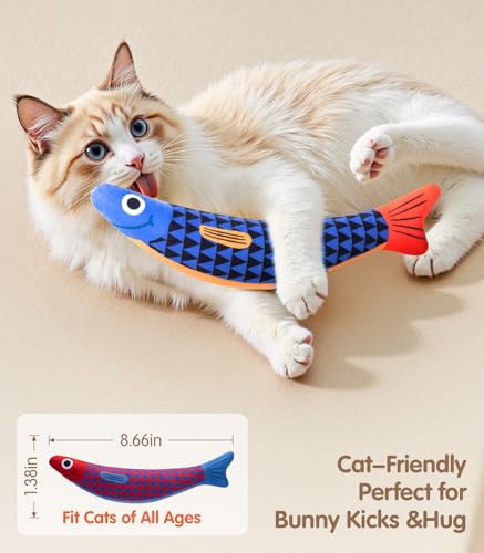 Cat Toys with[5000mg A+Natural Catnip &Silvervine] [Baby Grade] Interactive Soft Chew Kicker Cat Toys for Indoor Cats & Kittens (Blue+Red)