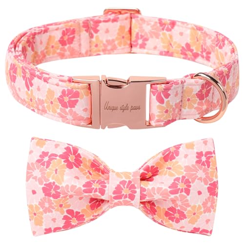 Cartoon Dog Collar with Bow Spring Summer Puppy Collar with Flower for Small Medium Large Boys Girls Dogs (X-Large / Spring Flower bow)
