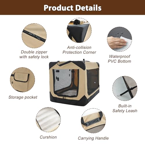 Soft Dog Crate for Small Dogs (Beige / 26.0"L x 18.0"W x 18.0"H)