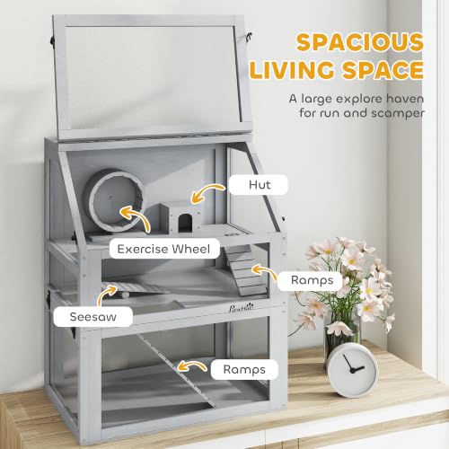 Wooden Hamster Cage 3 Tier for Dwarf Gerbil 24"x16"x29.5" Light Grey (Light Grey / 15.7"L x 23.6"W x 29.5"H)