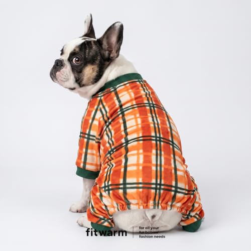 Plaid Dog Fleece Pajamas (Orange Plaid / X-Large)