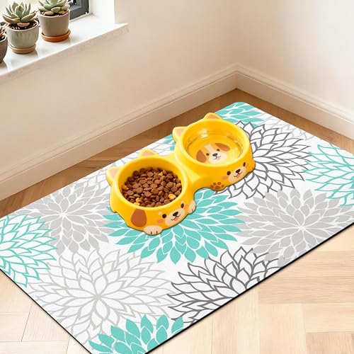 Pet Feeding Mat for Floors Waterproof Dog Mat for Food and Water Absorbent Quick Dry Non Slip mat for Cat Bowls (20"L x 12"W / Turquoise)