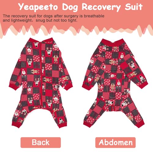 Dog Onesie Surgery Recovery Suit for Large Medium Bodysuit Dogs Pajamas PJS Full Body for Shedding (2XL / Xmas Red)