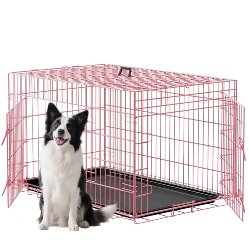 48" Foldable Metal Dog Crate (Pink)