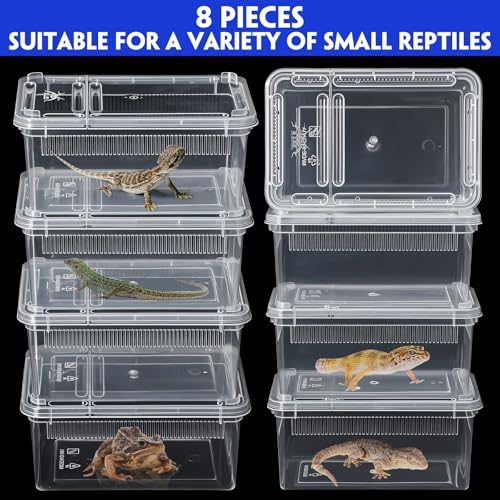 8 Pcs Reptile Breeding Box (Vent Strips / Clear / 7.48 x 4.92 x 2.95 Inch)