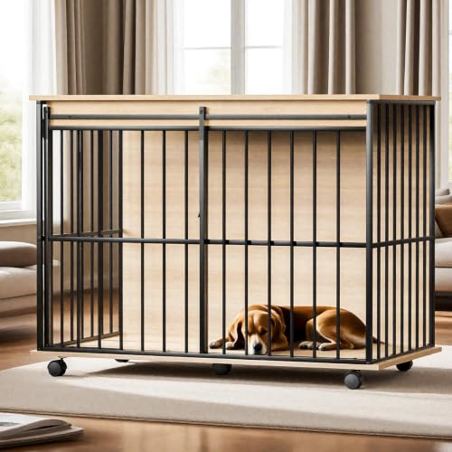 Dog Crate Furniture for Large Dogs Wooden Indoor Kennel End Table Natural (43 Inch Natural)