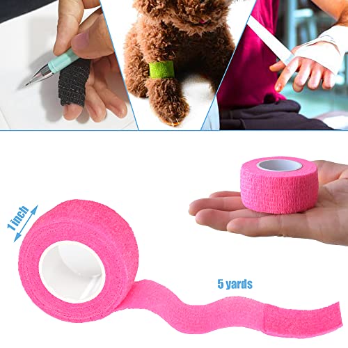 9 Pack 1" x 5 Yards Self Adhesive Bandage Wrap Self Stick Wrap for Ankle (1 Inch / Pink)