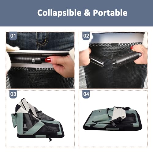 3 Door Portable Collapsible Soft Dog Crate Carrier with Bed (1-Shale Green)