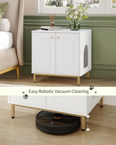 Cat Litter Box Enclosure (23.6"L x 19.7"W x 24"H / White and Gold)