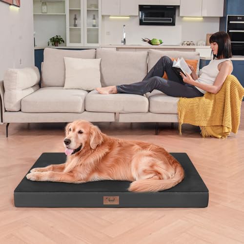 Jumbo Waterproof Orthopedic Dog Bed for Extra Large Dogs (Pure Black / 53.0"L x 36.0"W x 4.0"Th)