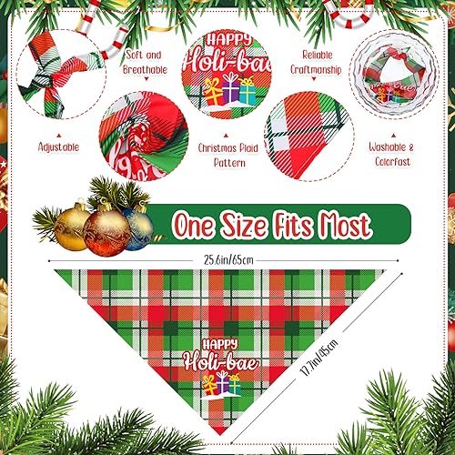 50 Pcs Christmas Plaid Dog Bandanas for Large Small Dog (Christmas Plaid Dog)