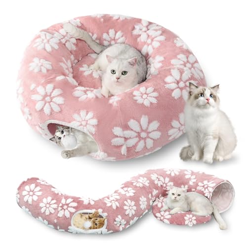 Cute Round Cat Tunnel for Indoor Cats (Pink Flower / Round)