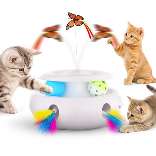 3-in-1 Interactive Cat Toy for Indoor Cats, White (white)