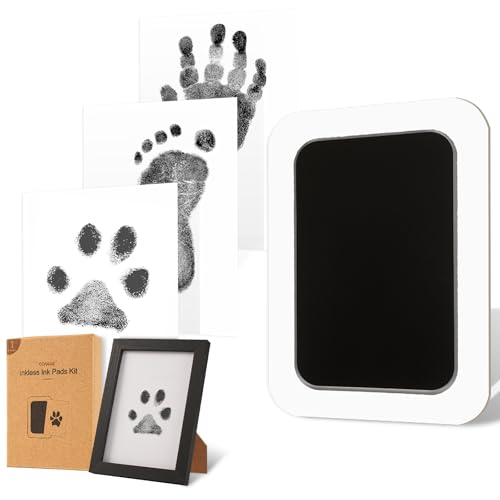 Inkless Paw Print Kit for Dogs (Black Pad,Black Wood Frame / 1-Pack,Large)