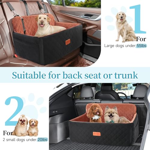 Dog Car Seat for Medium Large Dogs Under 55 lbs (Black/Brown)